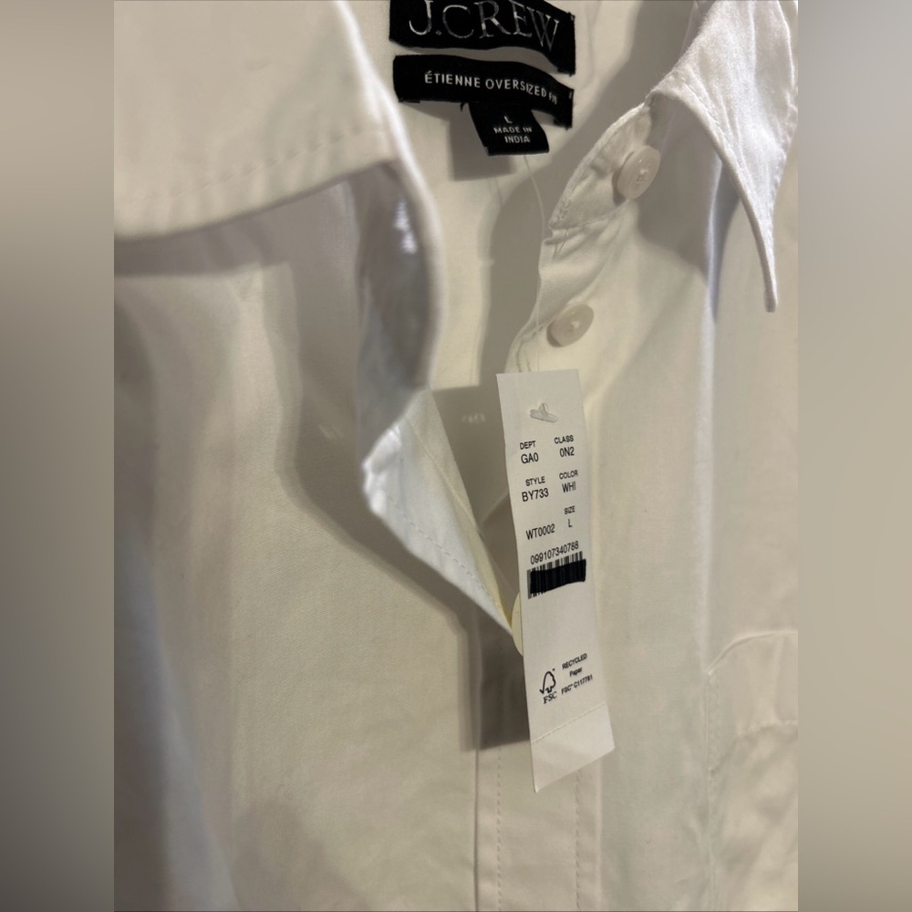 J. Crew Etienne Oversized White Button-Up in Cotton Poplin NEW White Large $98 - Picture 2 of 5